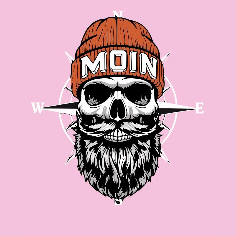 North German Biker Skull with Beard & Wind Rose Moin