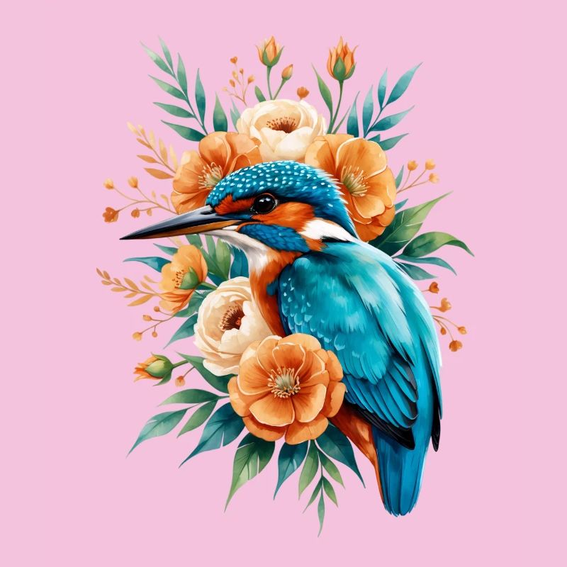 Le martin-pêcheur dans une couronne de fleurs
