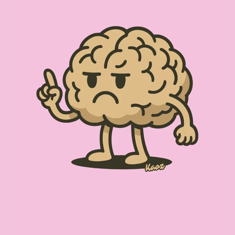 Brain figure with raised index finger