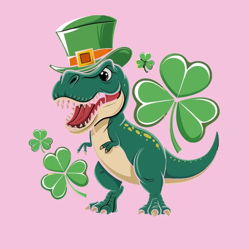 Dino vert avec chapeau de trèfle