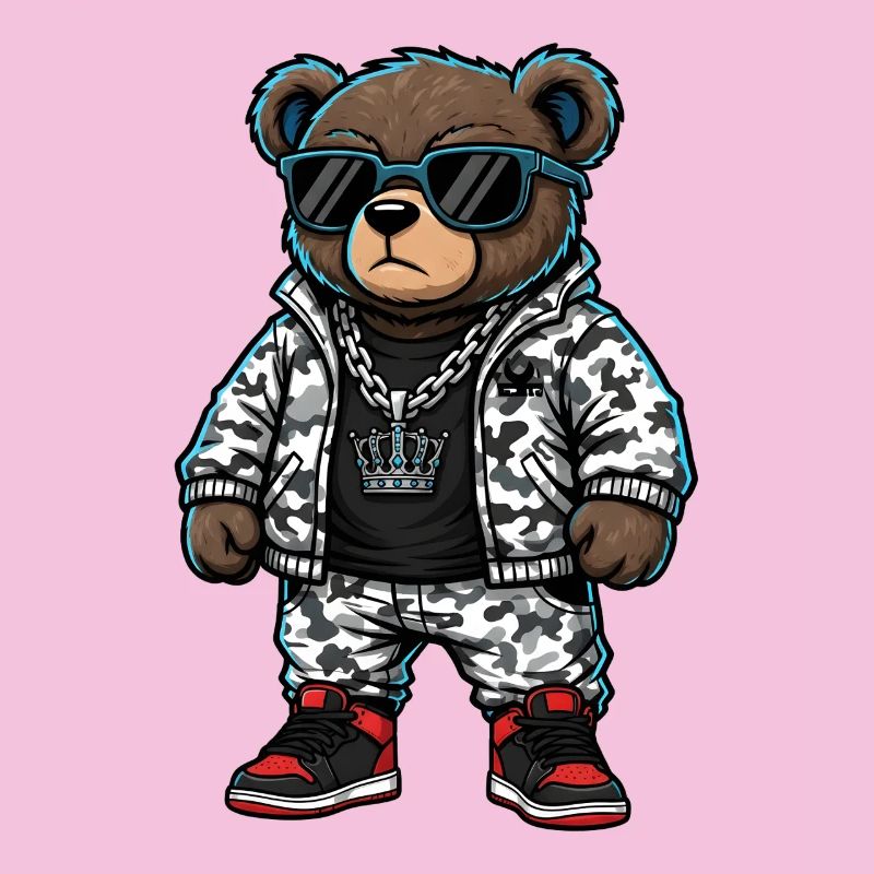 Cool Bear in Camouflage Pullover Hoodie