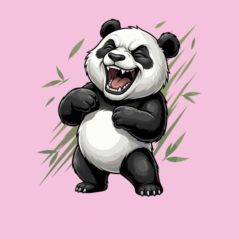 Panda rieur dans un panorama de bambou