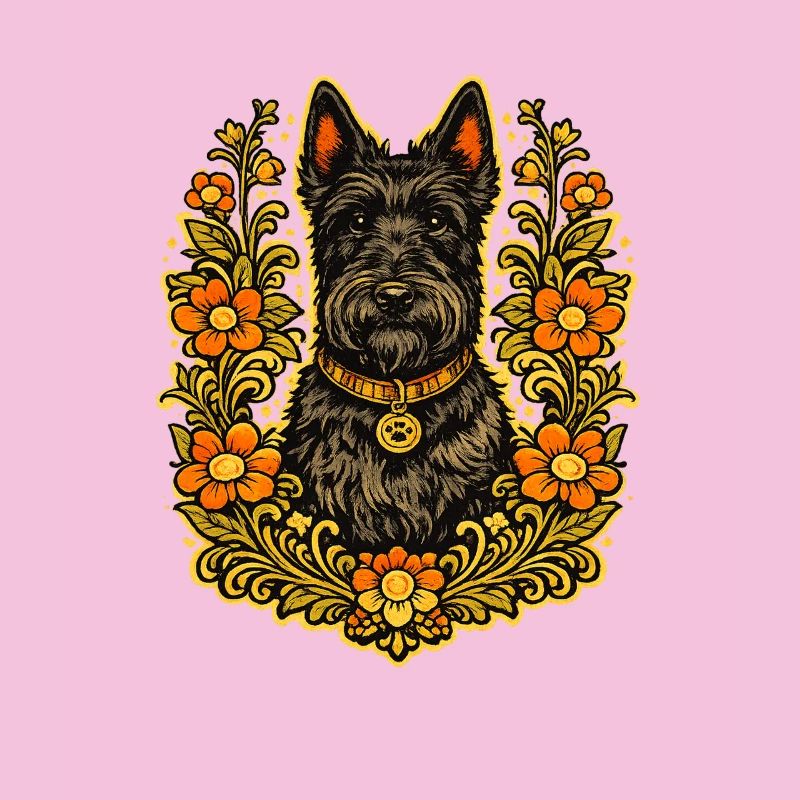 Floral Frame Scottish Terrier
