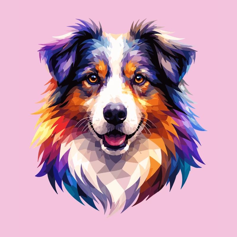 Colorful Aussie Polygon Art – Australian Shepherd 
