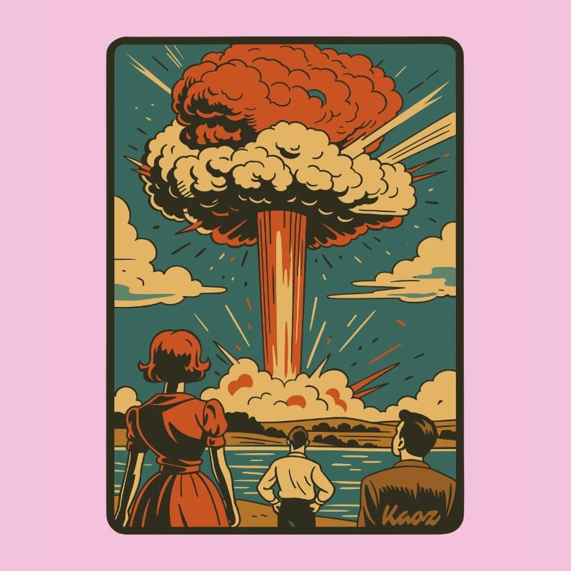 Retro atom explosion mushroom cloud