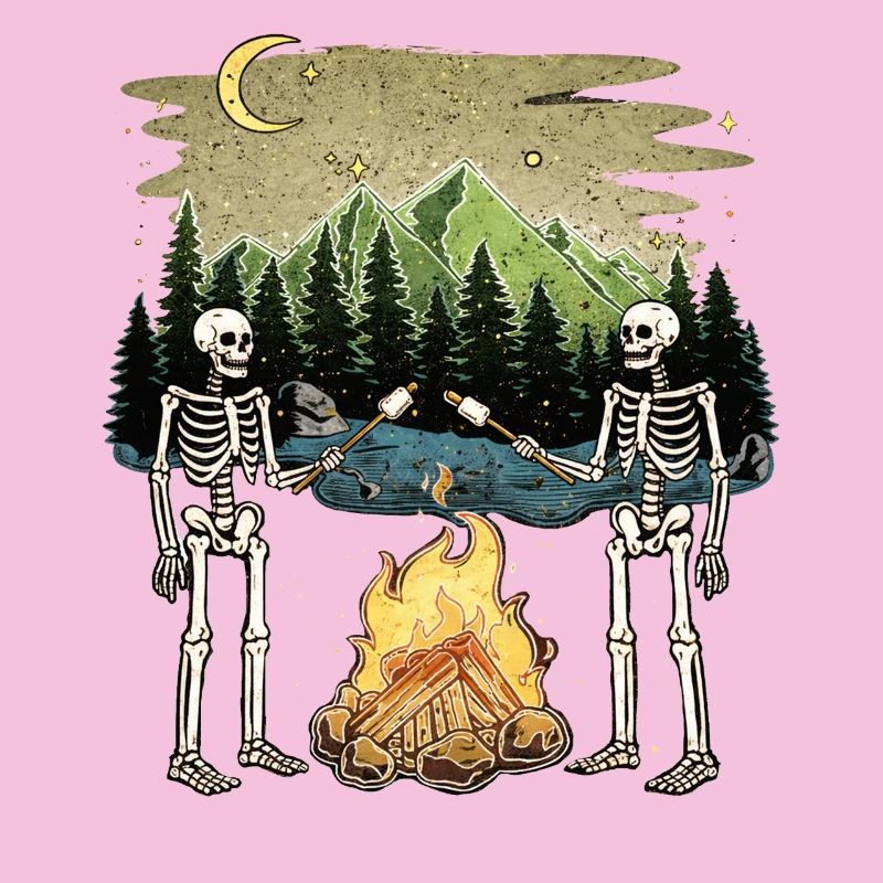 Camp de camping nocturne Marshmallow au feu de camp Skeleton