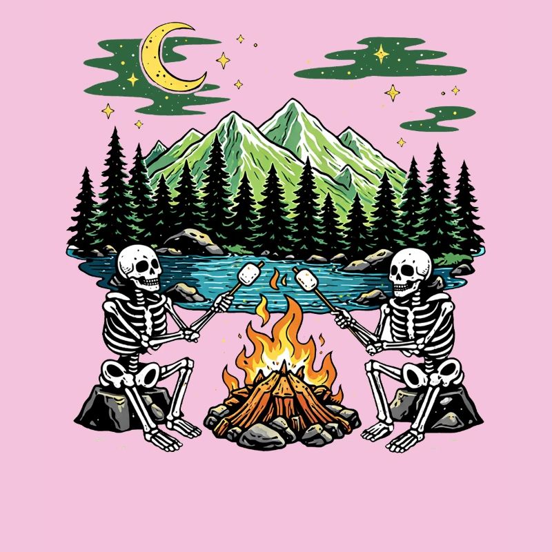 Skeleton Campfire Night Marshmallow Camping Camp