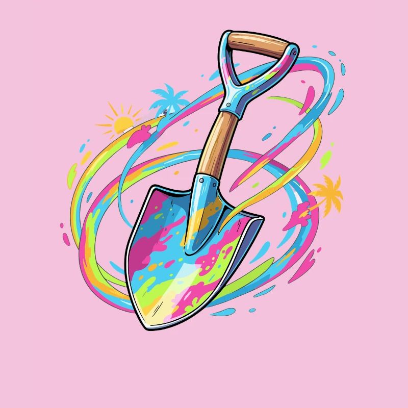 Illustration de pelle de jardin avec explosion de couleurs