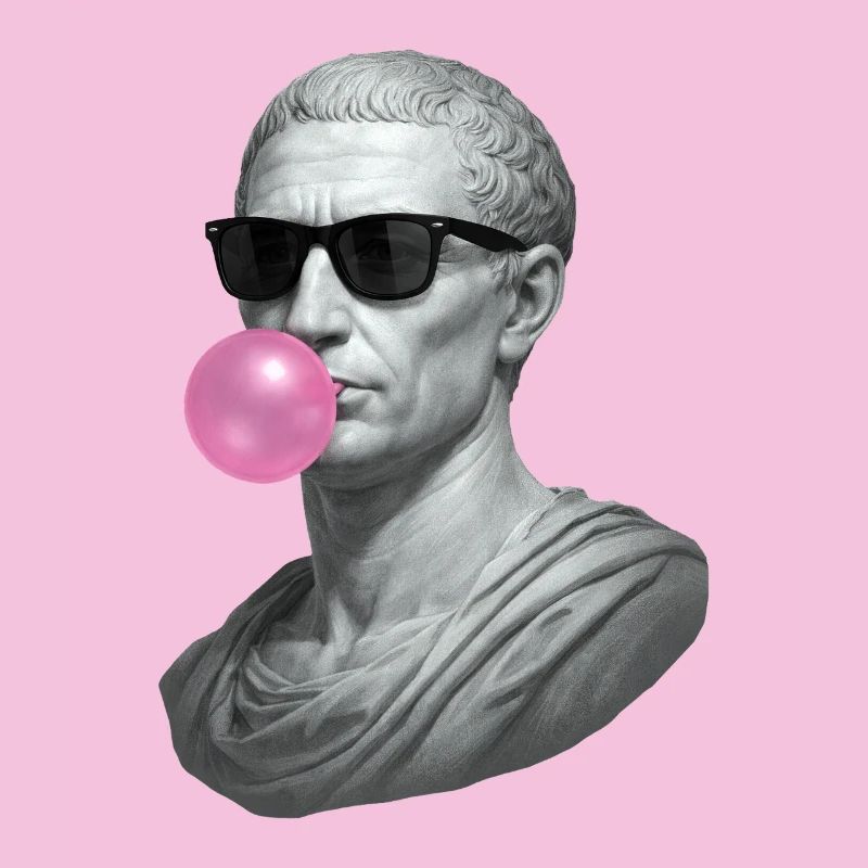 Caesar med solglasögon och tuggummi