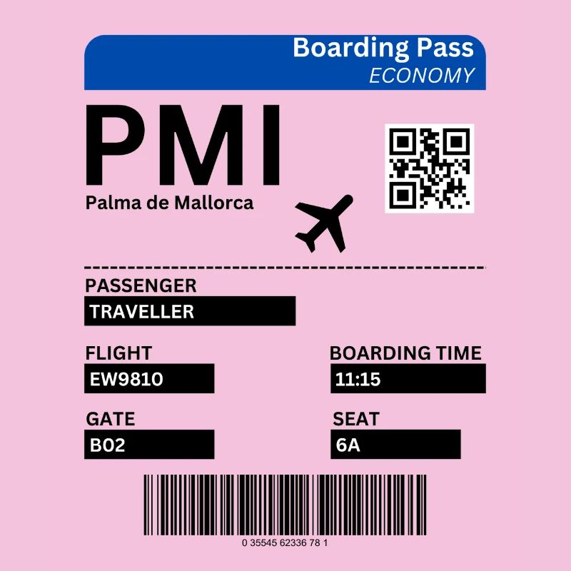 Mallorca Flight Ticket Design Boarding Pass Shirt