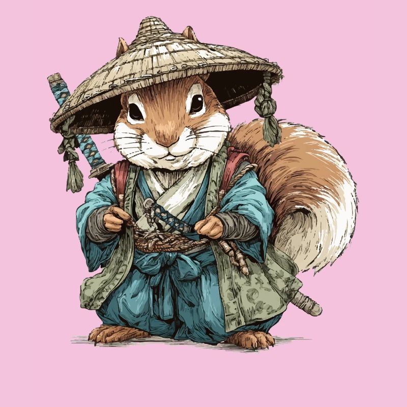 Eichhörnchen-Samurai im blauen Kimono
