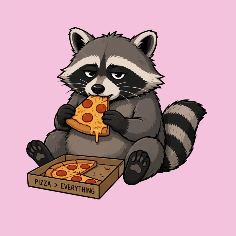 Le raton laveur grignote la pizza