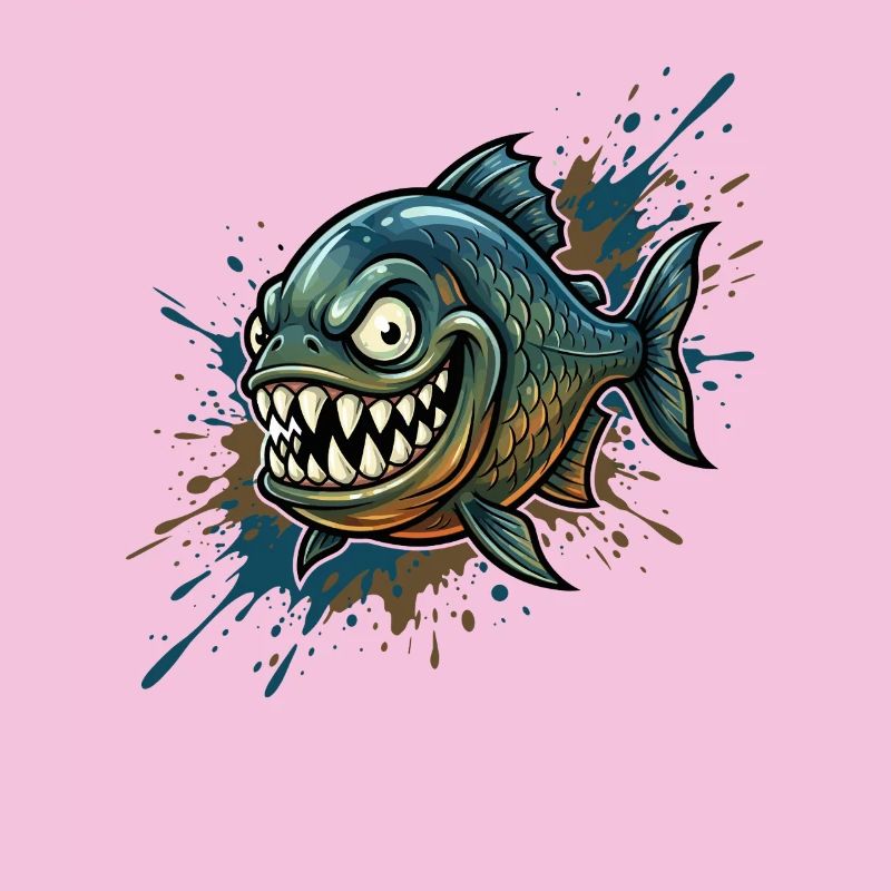 Mutiger Piranha mit Farbspritzern