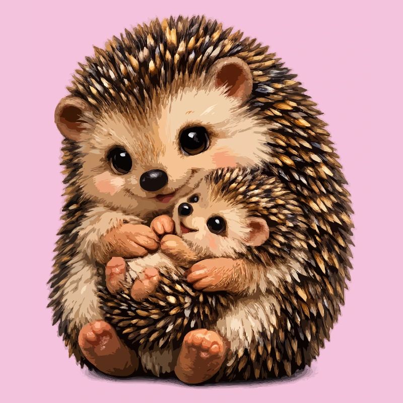 Illustration de câlins entre mère et bébé hérisson