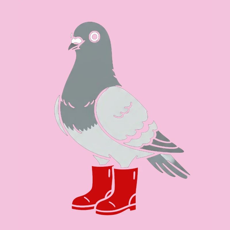 Dove in red boots
