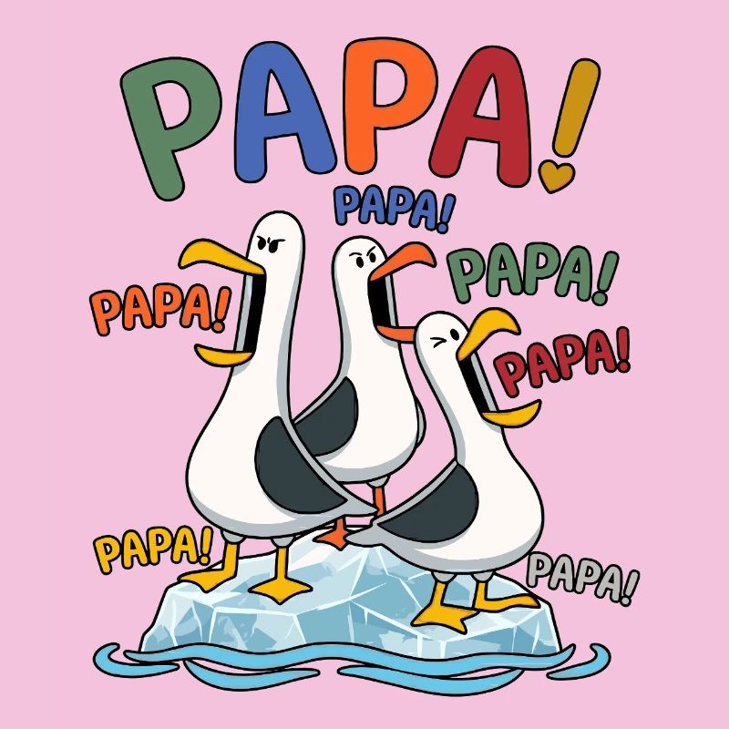Lustige Papa Möwen auf Eisscholle - Comic Design