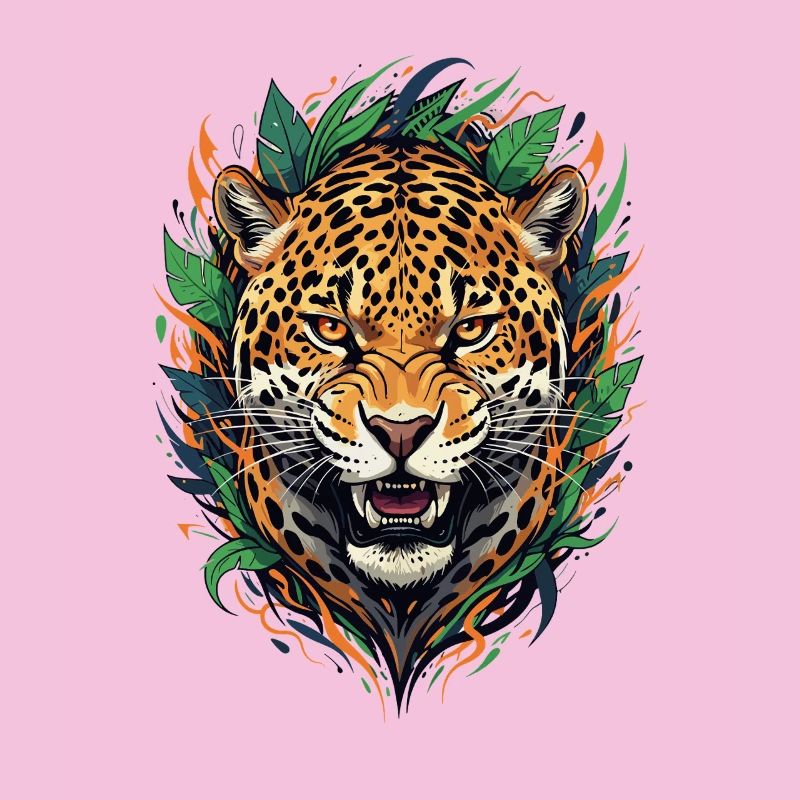 Jaguar head in jungle frame