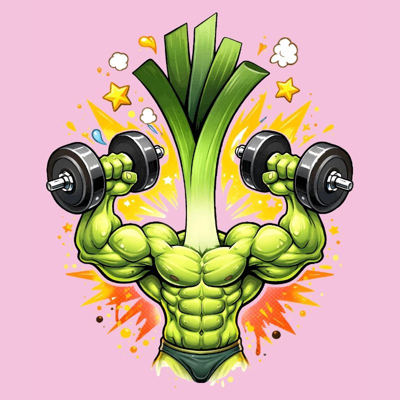 Strong Leek Bodybuilder Illustration