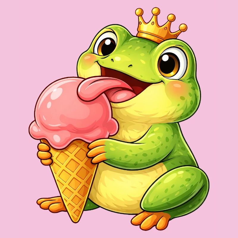 Süßer Frosch mit Eiskrone Sommer Eiscreme Cartoon