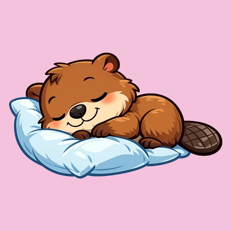 Sleeping Beaver on Blue Pillow