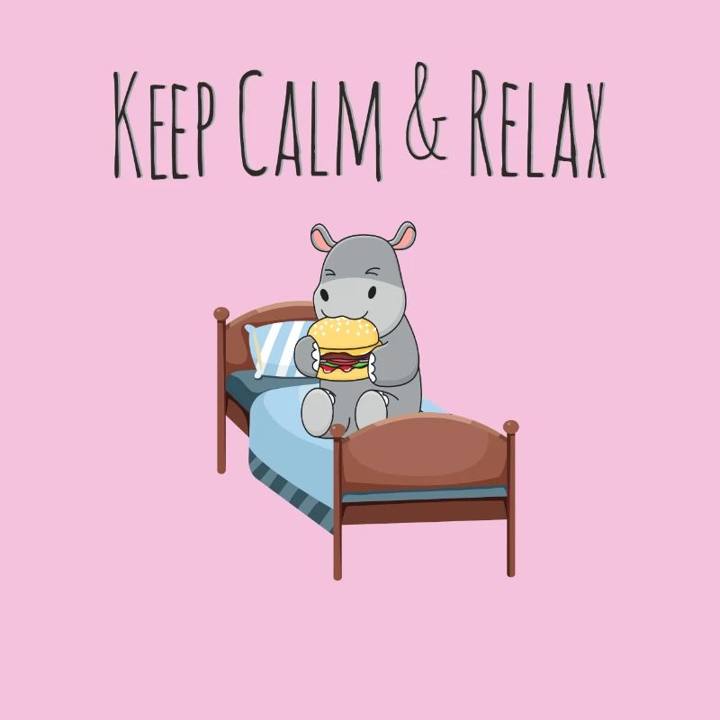 Keep Calm & Relax doux hippopotame avec burger