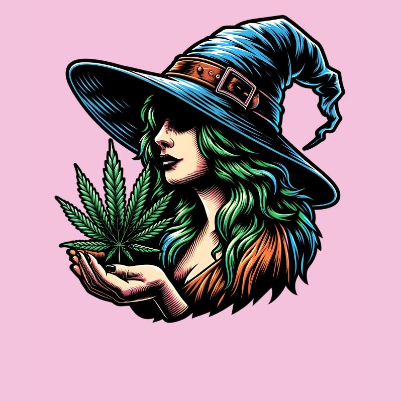 Sorcière avec de la marijuana - design de cannabis cool