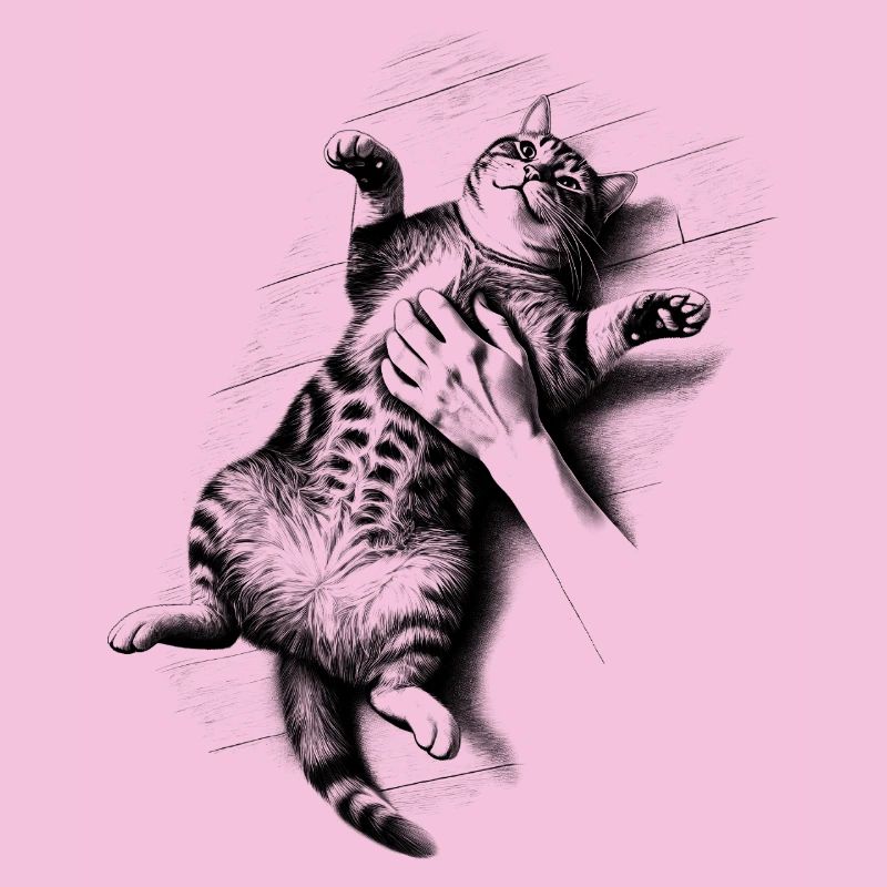 Cat gets belly rub