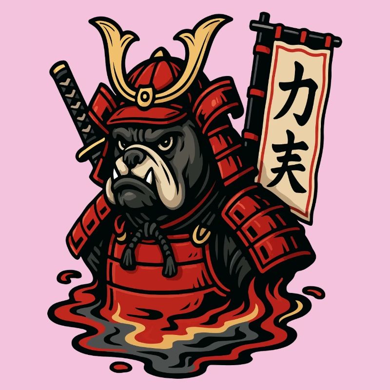 Samurai-Bulldogge in feuriger Rüstung