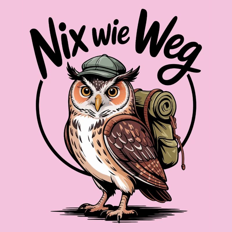 Wandernde Eule mit Rucksack