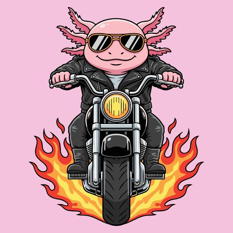 Cool Biker Axolotl Motorcycle Flames