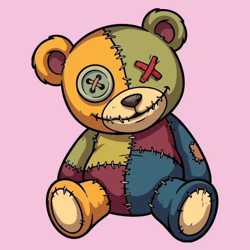 Patchwork Teddy Bear Unique Made of Patch Button Eye