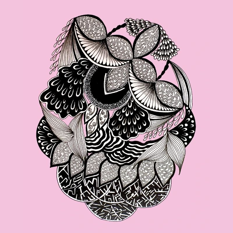 Black and White Leaf Pattern Circle Design