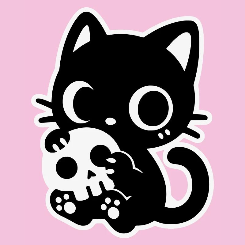 Chat mignon effrayant avec un crâne | Kawaii Spooky Mot