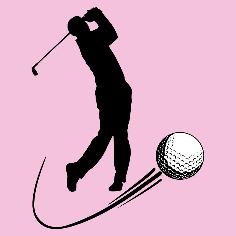Golf player strikes ball shadow