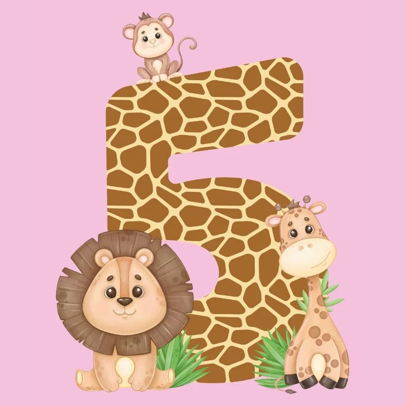 5th Birthday: Jungle Animals: Giraffe, Lion, Monkey