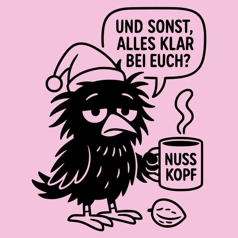 Corbeau mignon avec tasse et bulle de dialogue