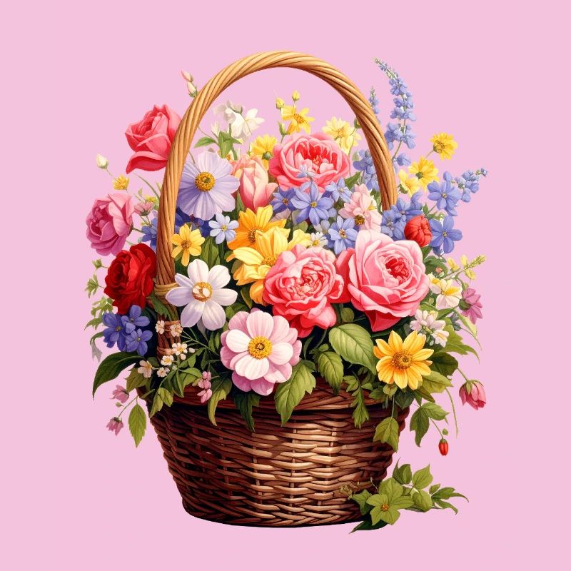 Wicker basket with spring flowers