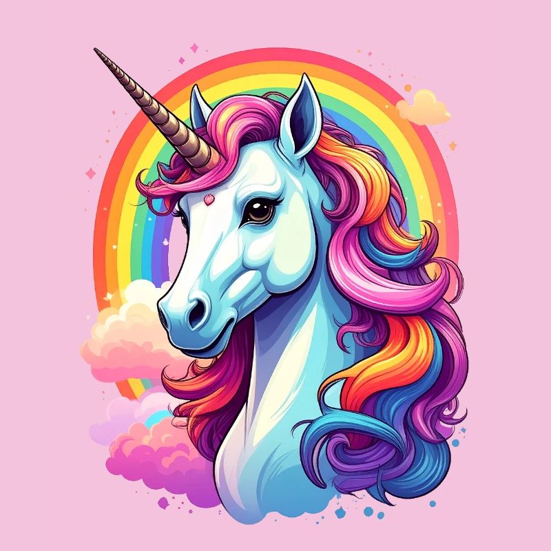 Unicorn with rainbow and clouds
