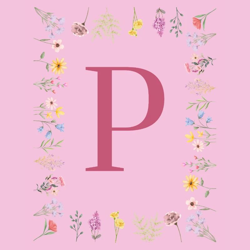 Initiales florales « P », monogramme de lettres