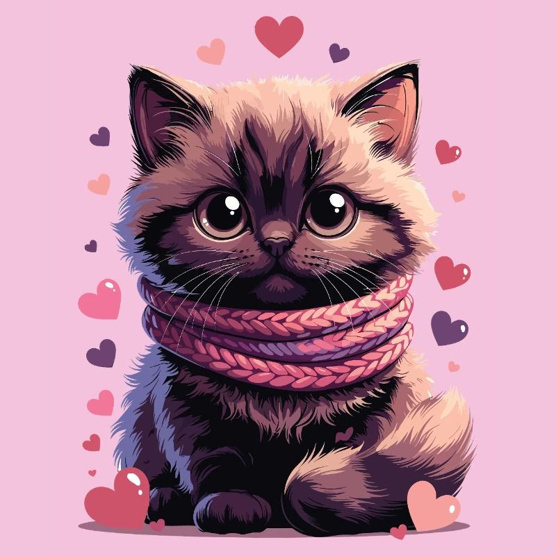 Chaton douillet écharpe rose
