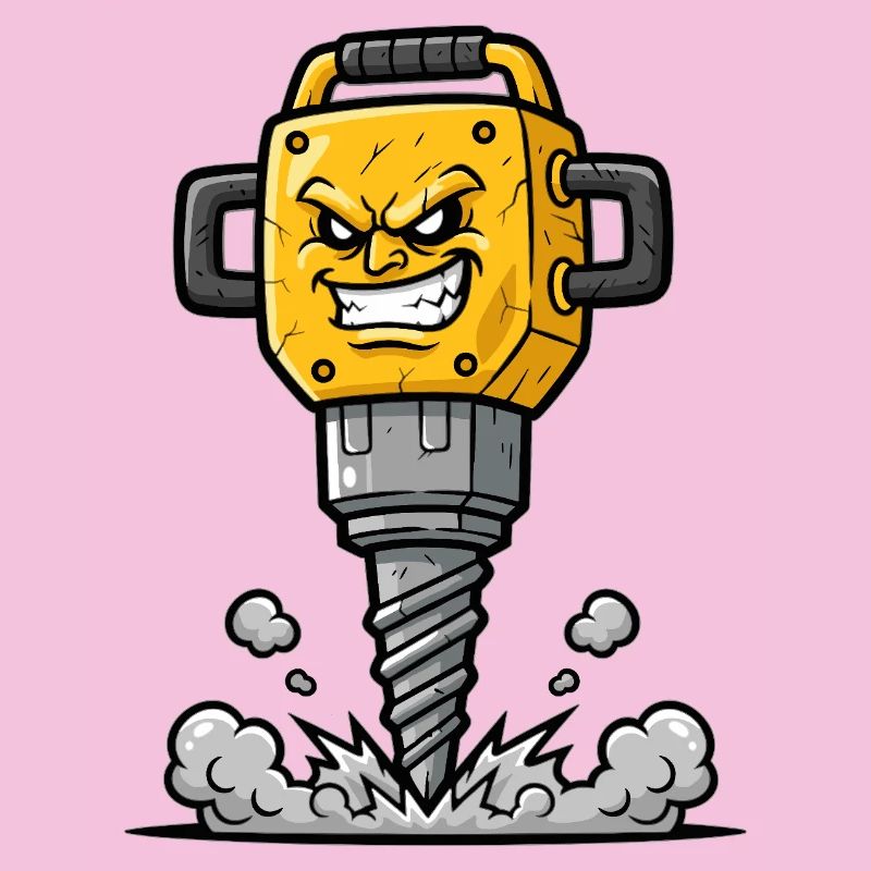 Angry Drill Cartoon with Explosion