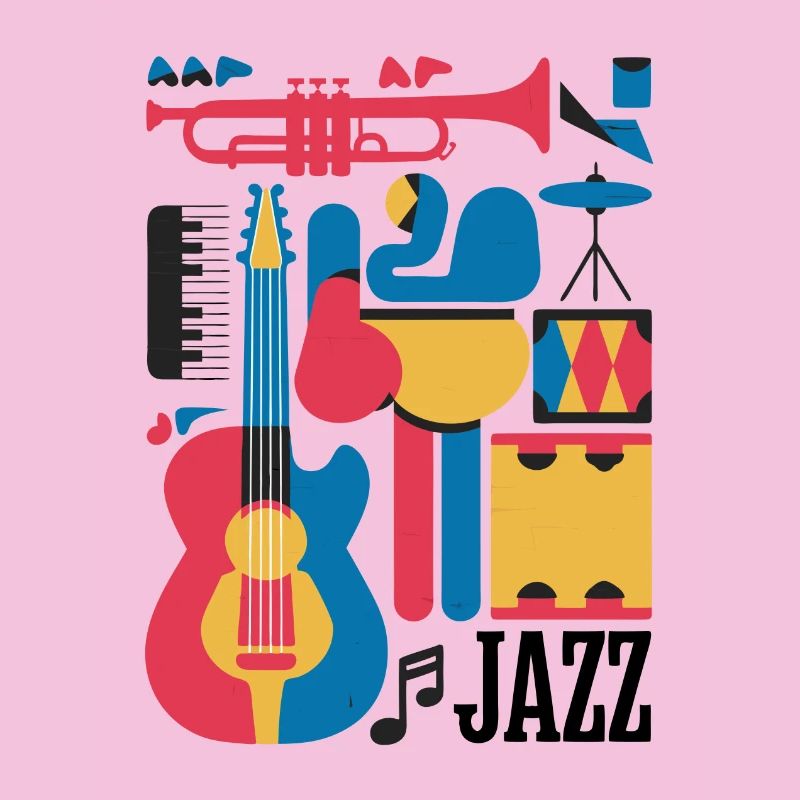 Illustration de notes de musique et d’instruments heureux