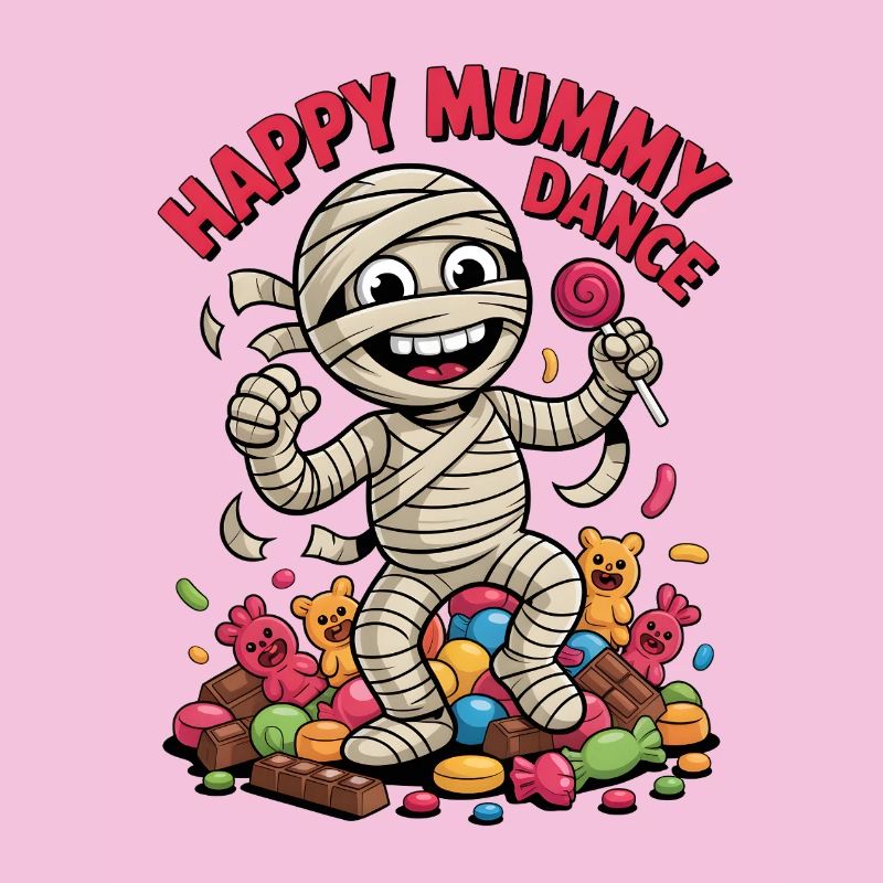 Cheerful Mummy Dancer on Candy Background
