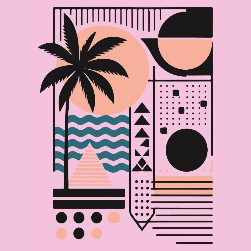 Minimalist Sunset and Palm Pattern