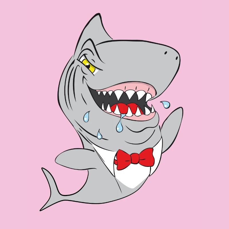Shark snap shark with red bow tie