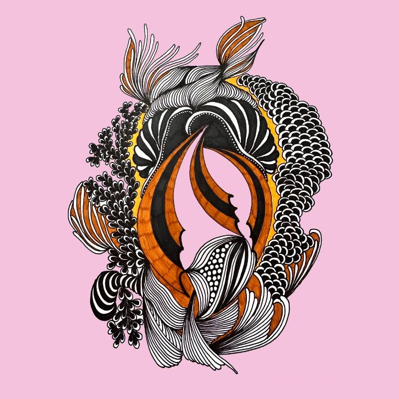Orange Black Abstract Feather Pattern