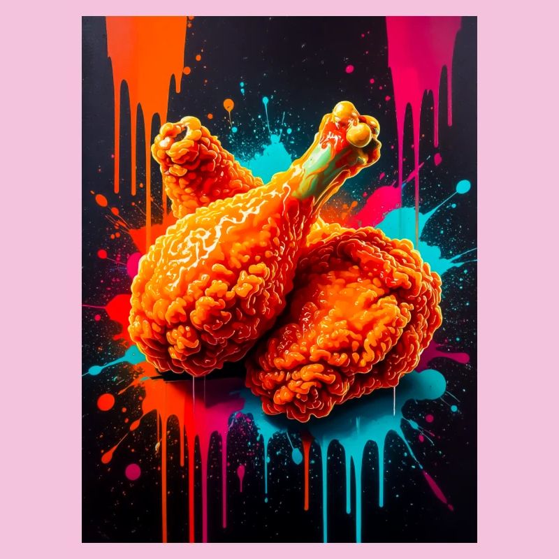 Golden fried chicken bursting through waves