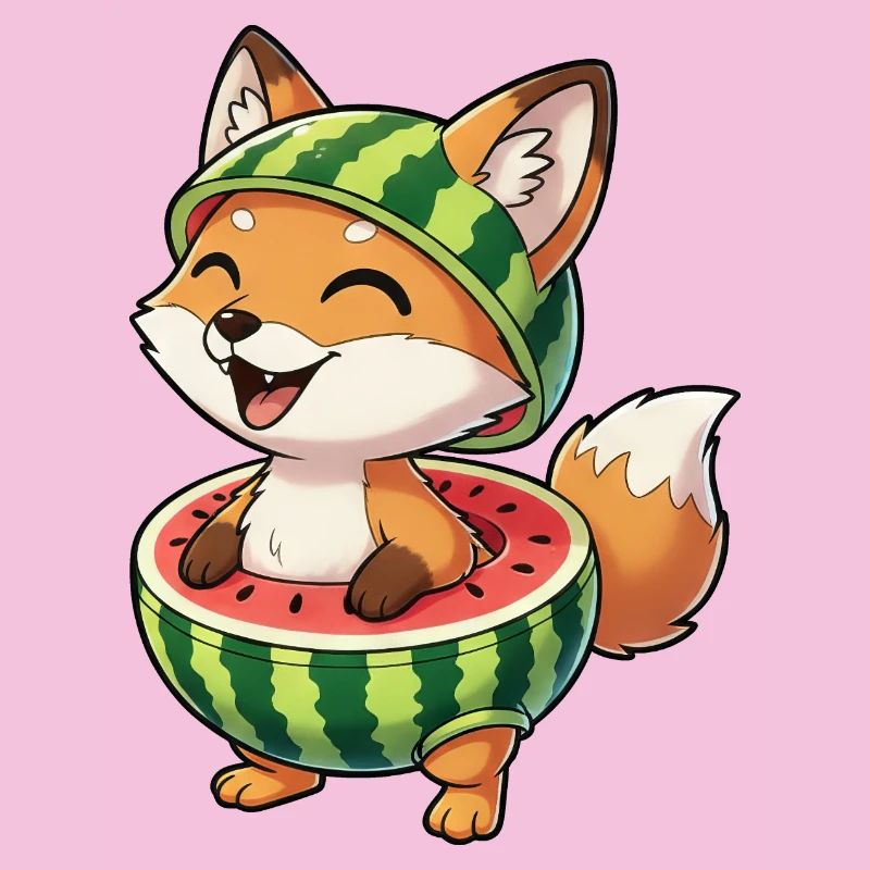 Funny fox with watermelon summer fun