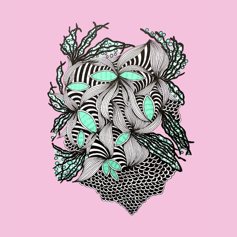 Line Flowers Pattern Mint Accent