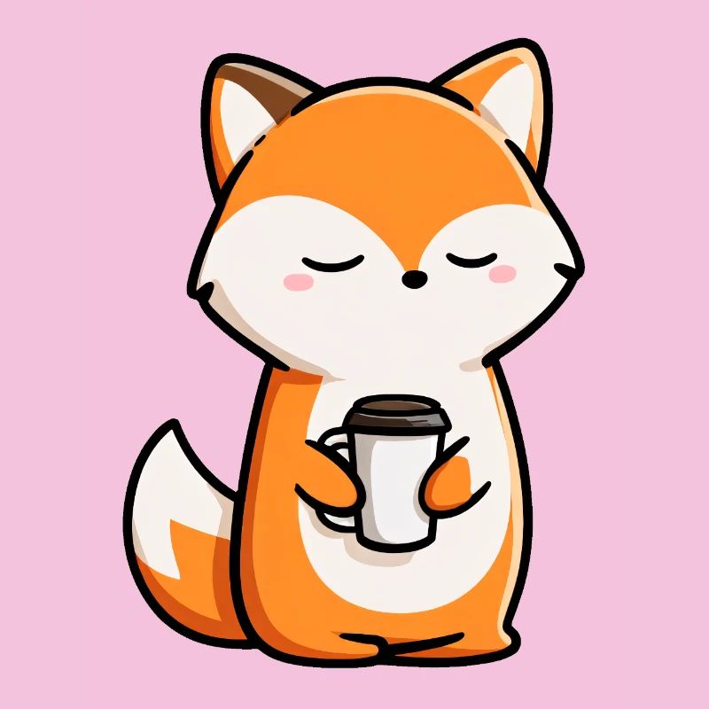 Cute Fox Holding Coffee Cup - Adorable design